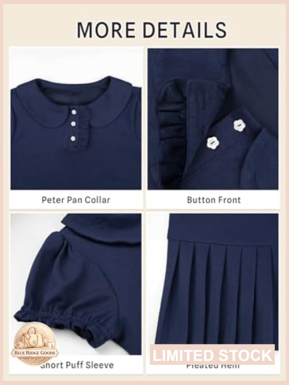 Puff Sleeve Pleated Mini Dress Peter Pan Collar Button Down A-Line Casual Summer - Picture 5 of 7